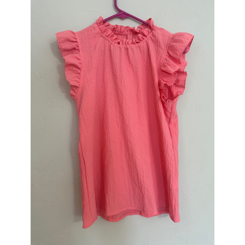 Shein Pink Ruffle Sleeve Top, Textured, Casual, Cute Blouse, Women's Size L‎